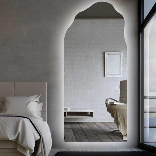 Halbovaler Spiegel mit organischer Form und Beleuchtung -...