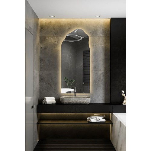 Halbovaler Spiegel mit organischer Form und Beleuchtung -... 2