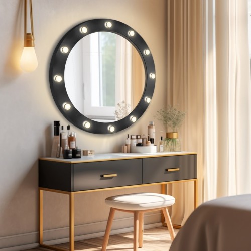 Runde Kosmetikspiegel mit Glühbirnen in MDF-Rahmen - NEW...