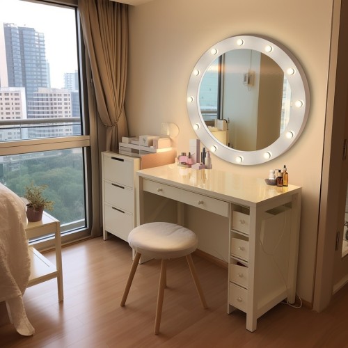 Runde Kosmetikspiegel mit Glühbirnen in MDF-Rahmen - NEW... 2