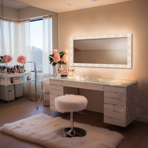 Rechteckige Kosmetikspiegel mit Glühbirnen in MDF-Rahmen... 2