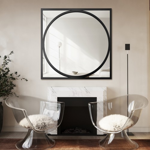 Spiegel mit schwarzem MDF-Rahmen, Kreis im Quadrat - COSMO