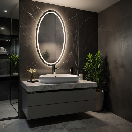 Sandgestrahlter Elliptischer Spiegel mit Beleuchtung -...