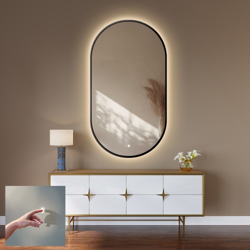 Ovales Spiegel im Rahmen mit Schalter - OLI LED PREMIUM