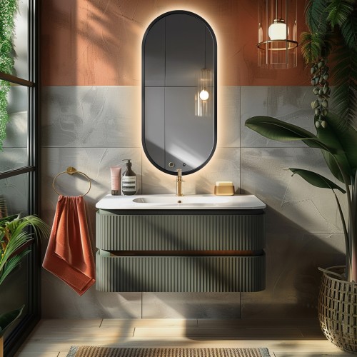 Ovales Spiegel in schwarzem MDF-Rahmen mit Beleuchtung -...