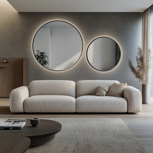 Set von Rundspiegeln, Rahmen in Schwarz MDF SLIM mit...