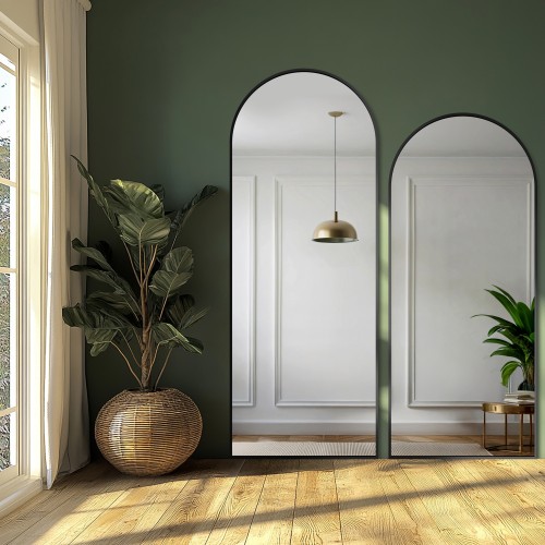 Satz mit zwei halbovalen Spiegeln in schwarzem MDF-Rahmen...