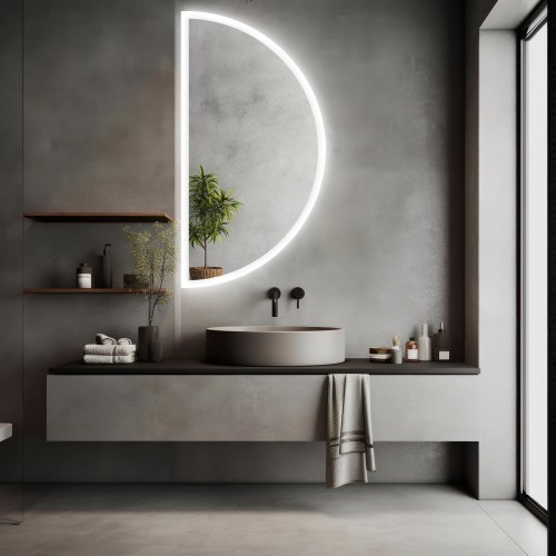 Badezimmerspiegel mit Hintergrundbeleuchtung, Halbkreis...