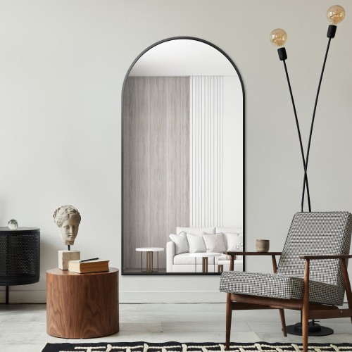 Halbovaler Spiegel in schwarzem Rahmen MDF SLIM - DOMI -...