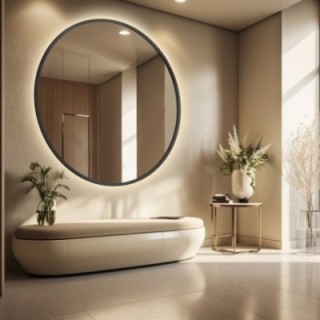 Rundspiegel Rahmen in Gold MDF SLIM mit Hintergrundbeleuchtung - OTYLIA LED - Rahmenfarbe nach Wahl