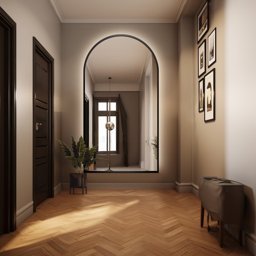 Halbrunder Spiegel im schwarzen MDF-Rahmen mit...