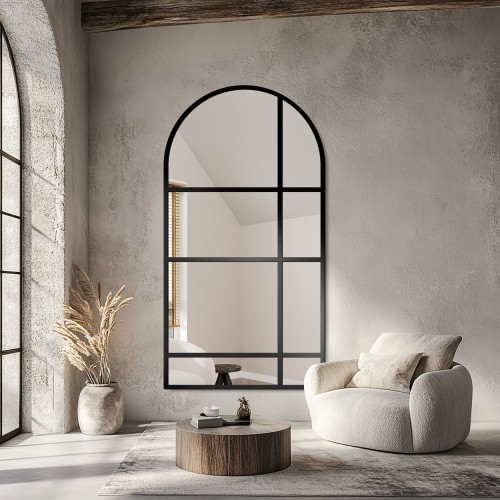 Bogenspiegel mit Sprossenleisten Rahmen in Loftoptik MDF...