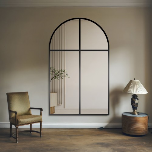 Bogenspiegel mit Sprossenleisten Rahmen in Loftoptik MDF...