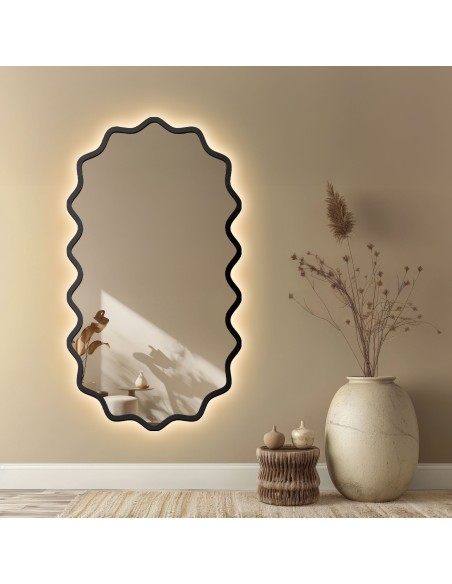 Ovales Spiegel mit gewelltem MDF-Rahmen und Beleuchtung – AQUARELLE ELORA LED