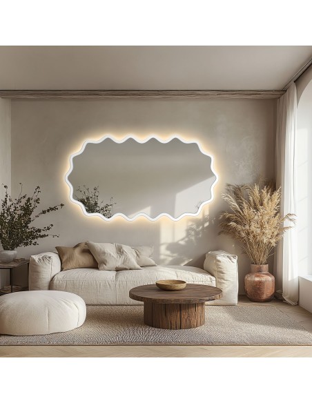Ovales Spiegel mit gewelltem MDF-Rahmen und Beleuchtung – AQUARELLE ELORA LED