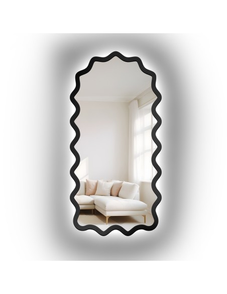 Halbovales Spiegel mit gewelltem MDF-Rahmen und Beleuchtung – AQUARELLE SONA LED