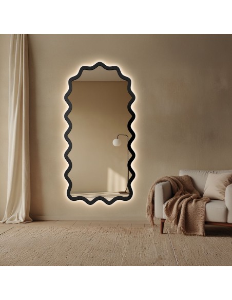 Halbovales Spiegel mit gewelltem MDF-Rahmen und Beleuchtung – AQUARELLE SONA LED