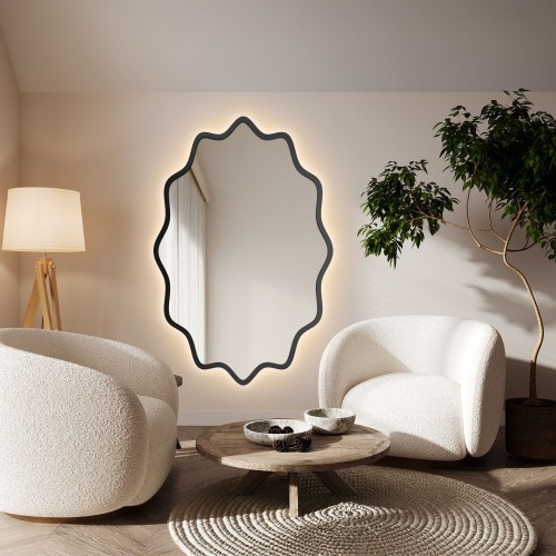Elliptischer Spiegel mit gewelltem MDF-Rahmen und...