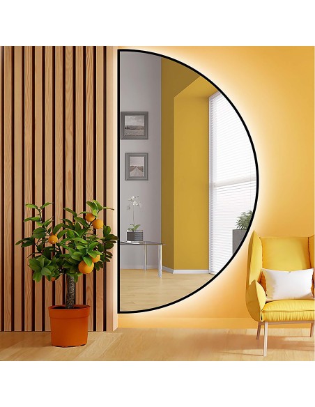 Spiegel mit Hintergrundbeleuchtung, Halbkreis, Rahmen schwarz MDF SLIM - HILDA LED