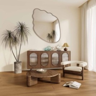 Spiegel mit organischer Form in einem MDF-Rahmen in Kaschmiroptik – MARIS SHELL IM RAHMEN