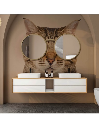 Satz von runden Spiegeln Katze in Gläsern MDF -...