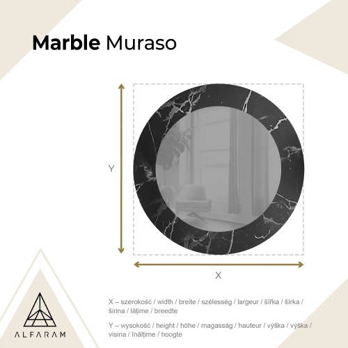 Runder Spiegel auf schwarz-silbernem Marmor – MARBLE MURASO 2