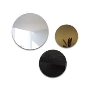 Set von drei runden Dekospiegeln, schwarze (Lacobel) und goldfarbene Spiegeltafel - GOLDI