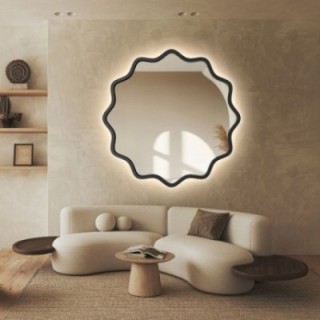 Rundspiegel mit gewelltem MDF-Rahmen und Beleuchtung – AQUARELLE NAYA LED