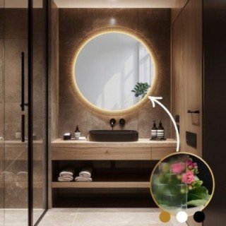 Runder Spiegel auf ornamentiertem Glas Master Flex mit Beleuchtung - LUXORA FROSTED LED