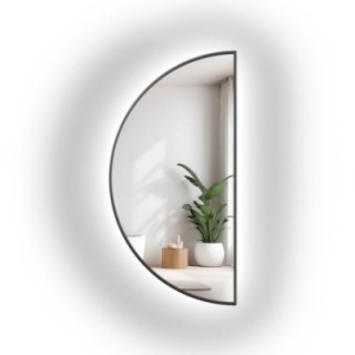 Spiegel mit Hintergrundbeleuchtung, Halbkreis, Rahmen schwarz MDF SLIM - HILDA LED