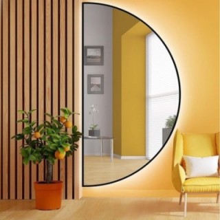 Spiegel mit Hintergrundbeleuchtung, Halbkreis, Rahmen schwarz MDF SLIM - HILDA LED