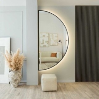 Spiegel mit Hintergrundbeleuchtung, Halbkreis, Rahmen schwarz MDF SLIM - HILDA LED