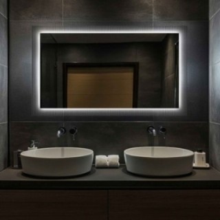 Rechteckiger Spiegel auf ornamentiertem Glas Visiosun Classic mit Beleuchtung - LUXORA CLARITY LED