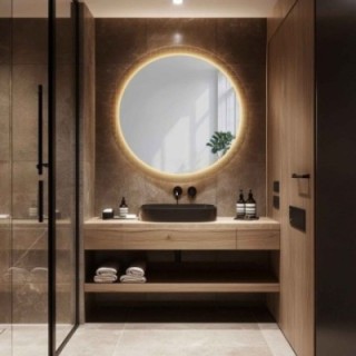 Runder Spiegel auf ornamentiertem Glas Master Flex mit Beleuchtung - LUXORA FROSTED LED