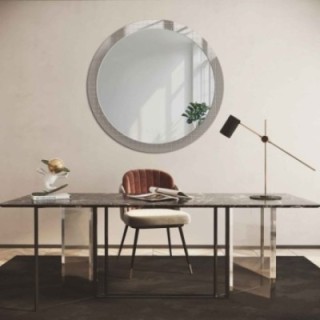 Dekorativer runder Spiegel aus ornamentiertem Glas Master Flex - LUXORA FROSTED