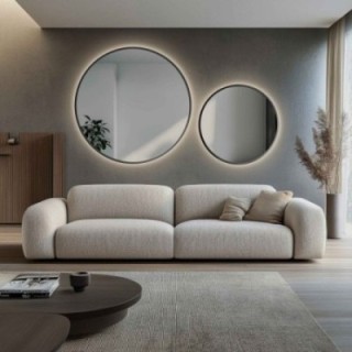 Set von Rundspiegeln, Rahmen in Schwarz MDF SLIM mit Hintergrundbeleuchtung - SET OTYLIA LED