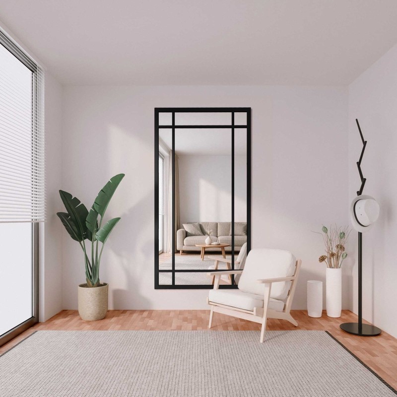 Loft-Spiegel mit Sprossen in einem schwarzen MDF-Rahmen – ALEKSANDER