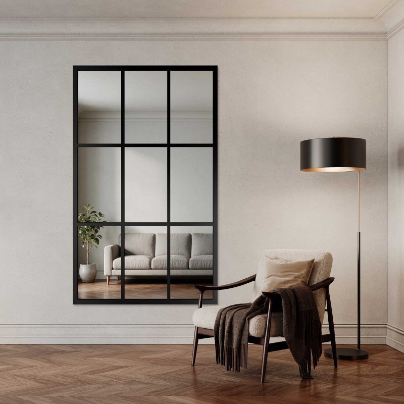 Loft-Spiegel mit Sprossen in einem schwarzen MDF-Rahmen – HANA