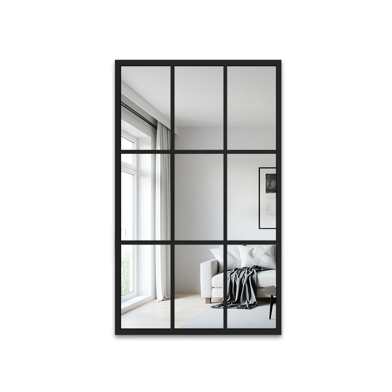 Loft-Spiegel mit Sprossen in einem schwarzen MDF-Rahmen – HANA