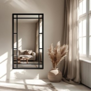 Loft-Spiegel mit Sprossen in einem schwarzen MDF-Rahmen – SET