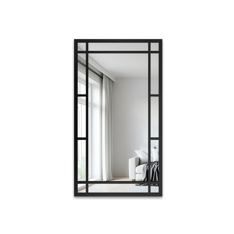 Loft-Spiegel mit Sprossen in einem schwarzen MDF-Rahmen – SET