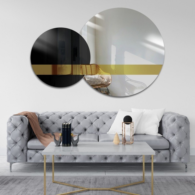 Set von Dekospiegeln, Spiegeltafel in Gold und Schwarz (Lacobel) - GOLD MOON