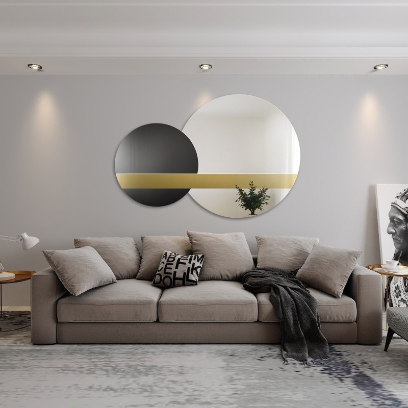 Set von Dekospiegeln, Spiegeltafel in Gold und Schwarz (Lacobel) - GOLD MOON