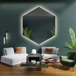 Spiegel in geometrischer Form mit Beleuchtung – HEXA LED