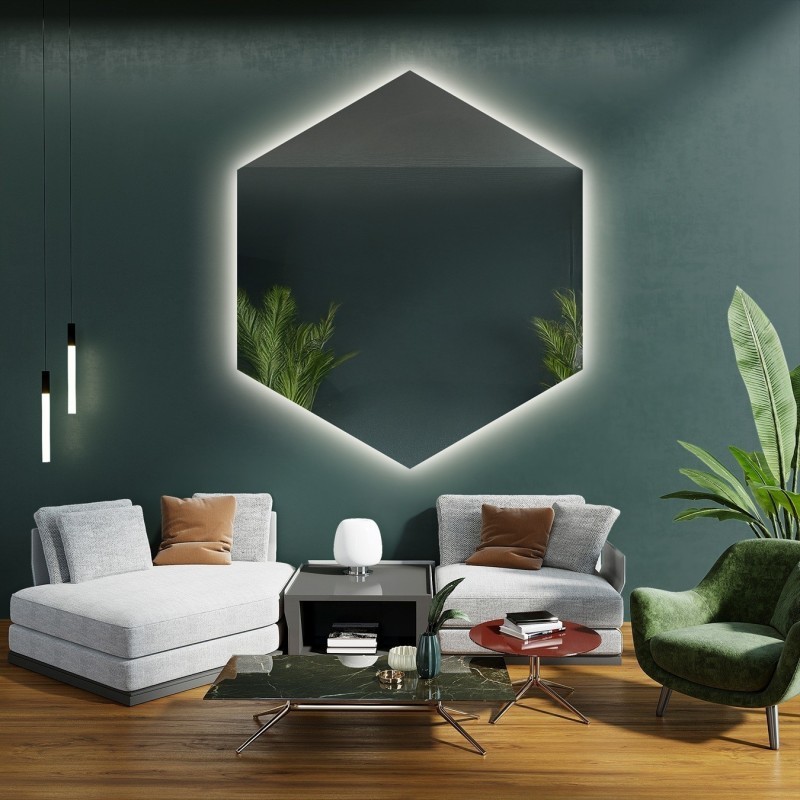 Spiegel in geometrischer Form mit Beleuchtung – HEXA LED
