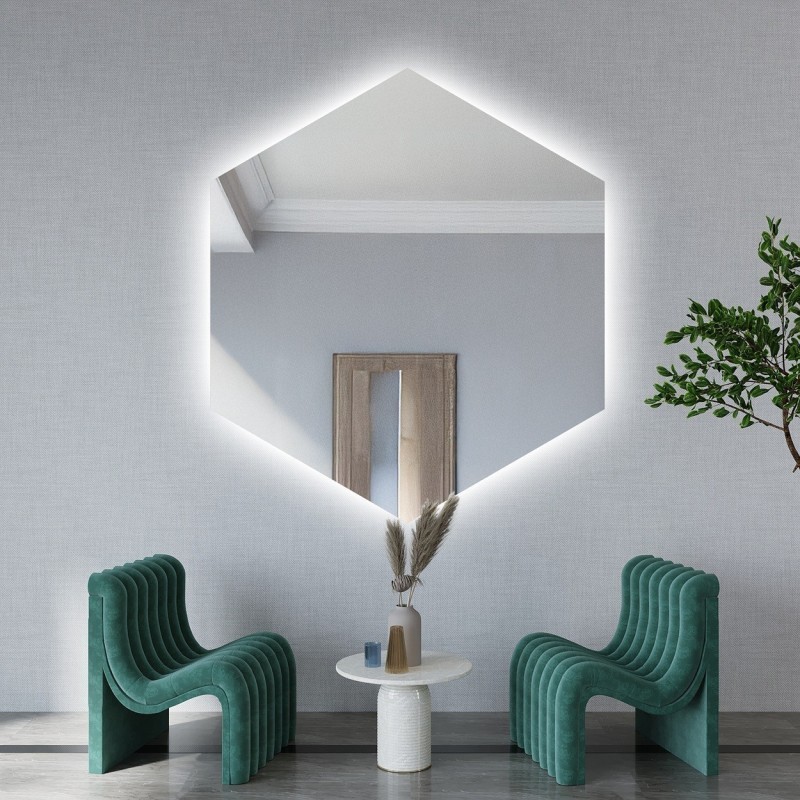 Spiegel in geometrischer Form mit Beleuchtung – HEXA LED