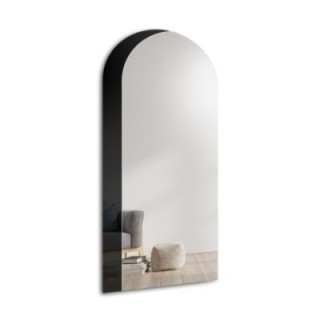 Bogenspiegel mit dekorativer Spiegeltafel in Schwarz (Lacobel) - KOSMA