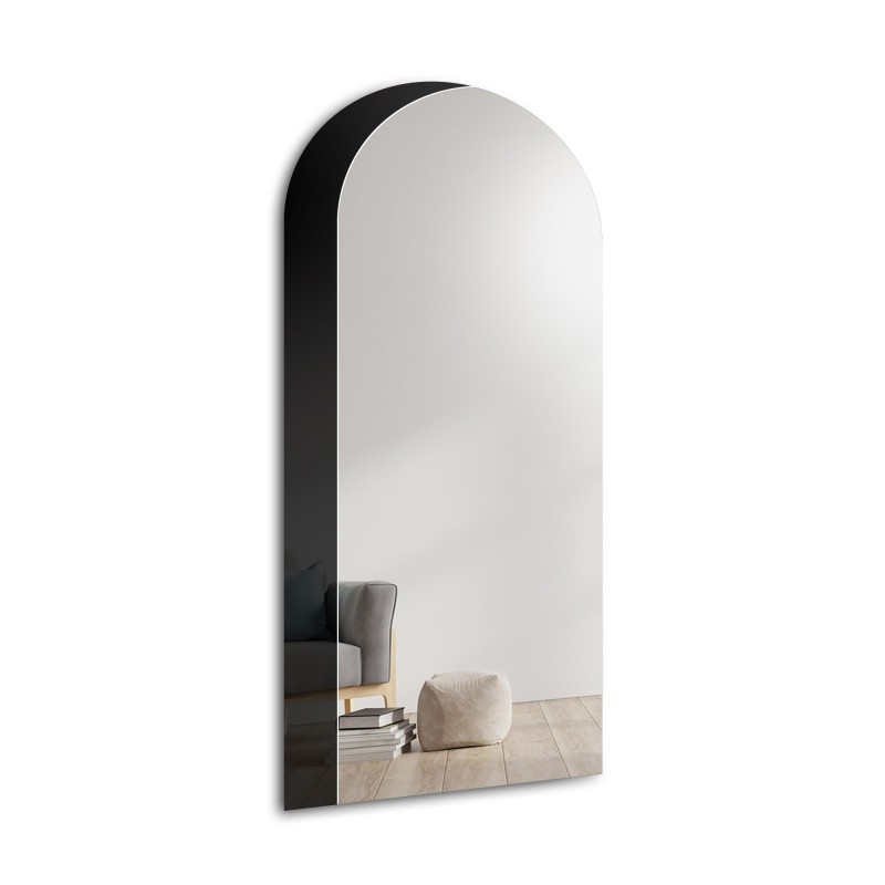 Bogenspiegel mit dekorativer Spiegeltafel in Schwarz (Lacobel) - KOSMA