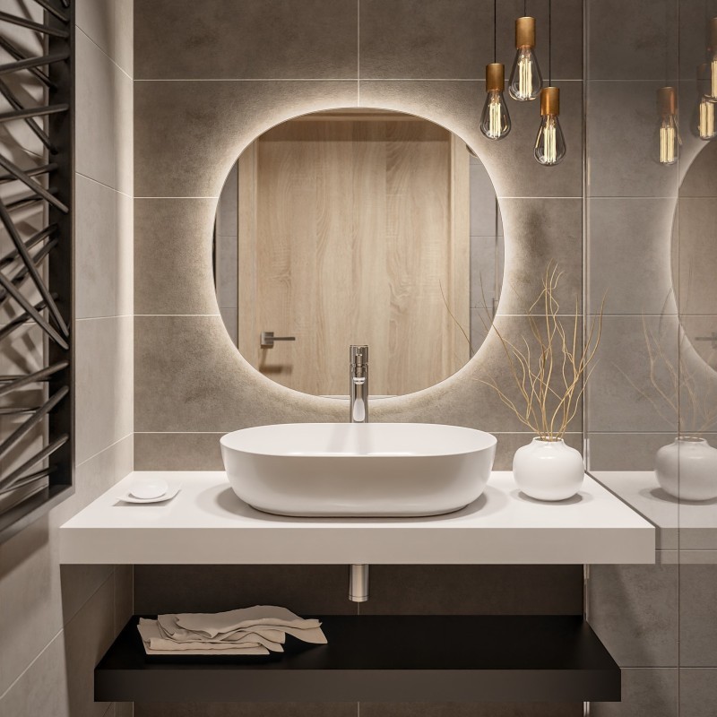 Badezimmerspiegel mit Hintergrundbeleuchtung, unregelmäßig abgerundet  - LAOS LED