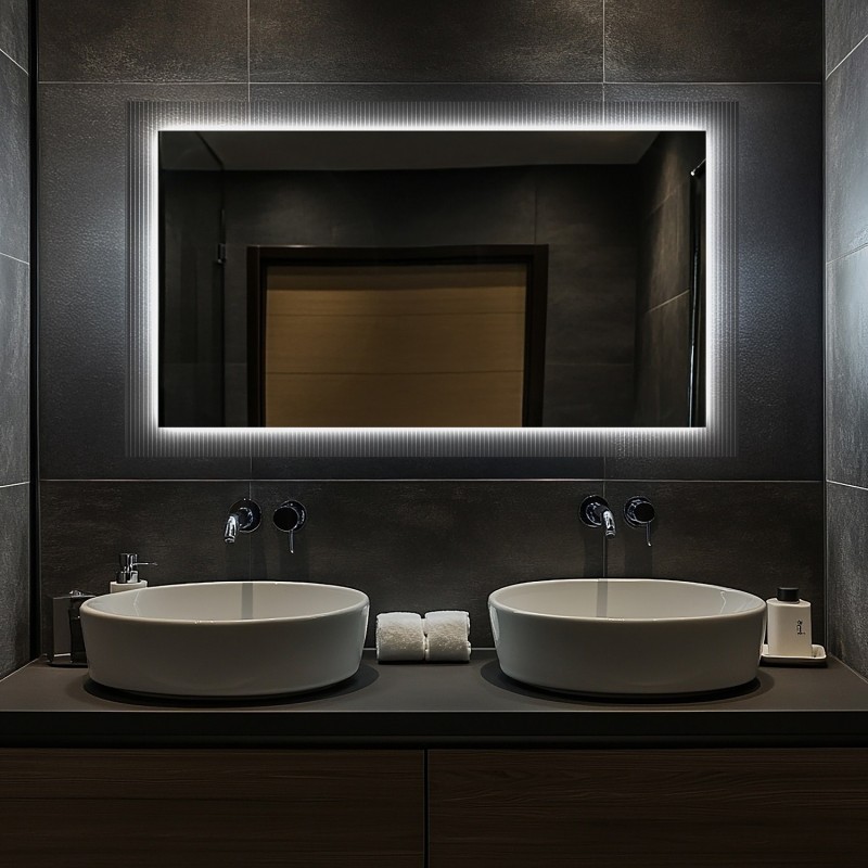 Rechteckiger Spiegel auf ornamentiertem Glas Visiosun Classic mit Beleuchtung - LUXORA CLARITY LED